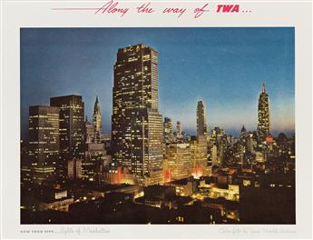 DESIGNER UNKNOWN Along the Way of TWA . . . New York City . . . Lights of Manhattan. Circa 1958.                                                 